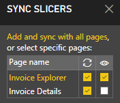 Screenshot of configuration options to synchronise across report pages